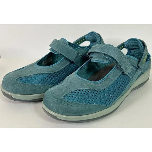 Orthofeet Woman's X-Wide 11 2E Teal Mary Jane Comfortable Shoes Adjustable Strap - Picture 2 of 7